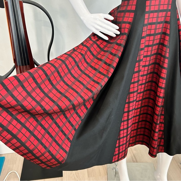 Vintage 50s Bespoke Red & Black Checked Taffeta Full Skirt Party Dress. - Picture 7 of 16